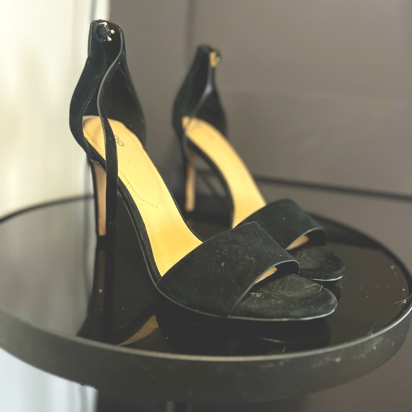 Black Suede Open Toed Stilettos - Picture 1 of 4